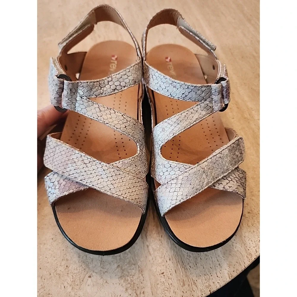 NEW Revere Womens 7 Zanzibar Teal Snakeskin Pattern Comfort Sandals $175